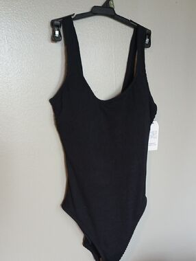 Black Ribbed 1 Pc Swimsuit. SzXL. NWT
